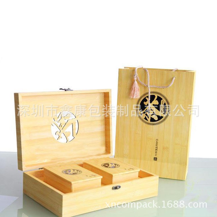 工廠定做春節(jié)實木茶葉禮品盒 禮品茶葉套裝帶手提袋包裝盒