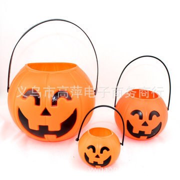 廠家直銷萬(wàn)圣節(jié)化妝用品 11CM塑料小孩南瓜桶 鬼節(jié)兒童糖果桶