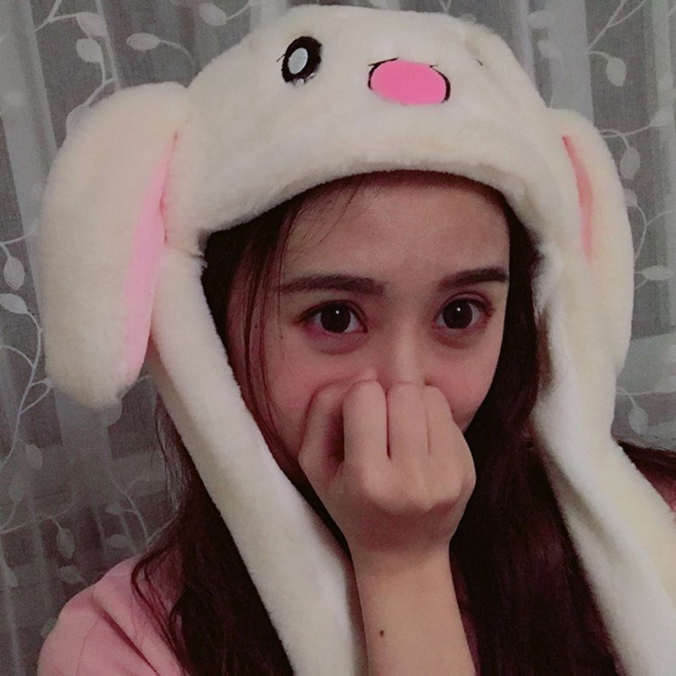 抖音神器一捏会动兔耳朵帽子成人发箍网红女生磁铁兔子帽气囊头套