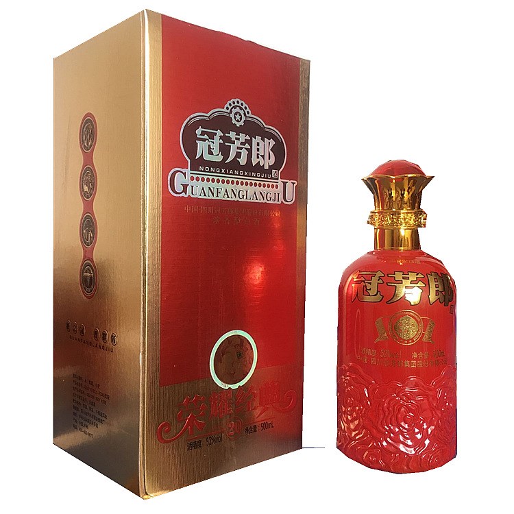 冠芳郎酒品鉴酒500ml52度浓香型白酒红瓷瓶喜庆用酒低价处理批发