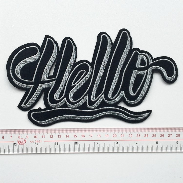 爆款新款黑色灰色hello英文字母diy绣花贴 有背胶可来样来图订做