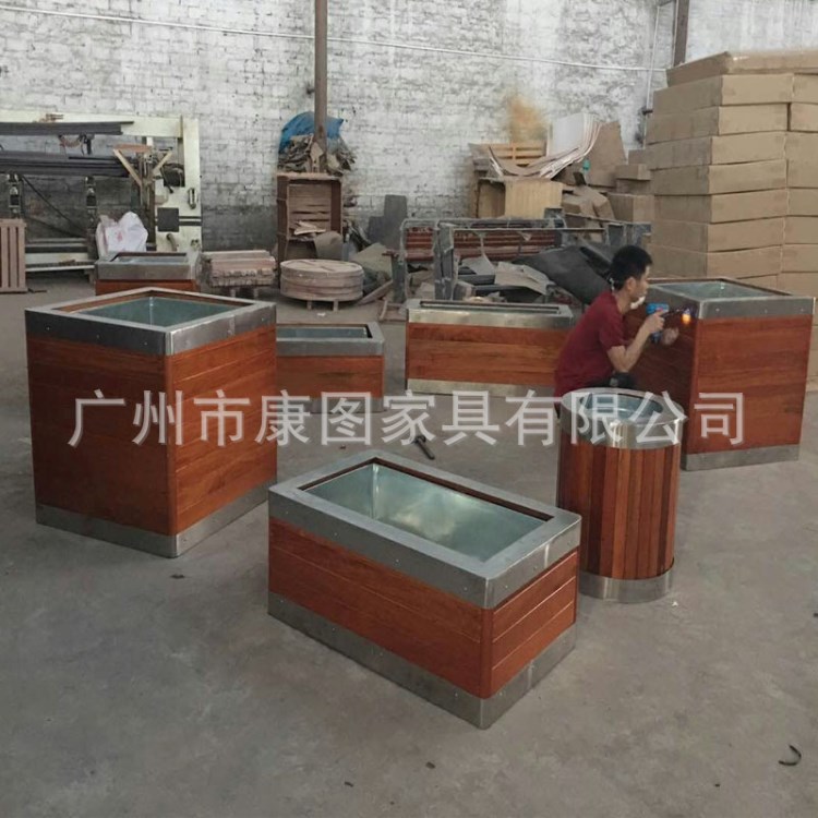 安徽訂制戶外不銹鋼包邊花池 鋼木組合花箱 304不銹鋼花缽