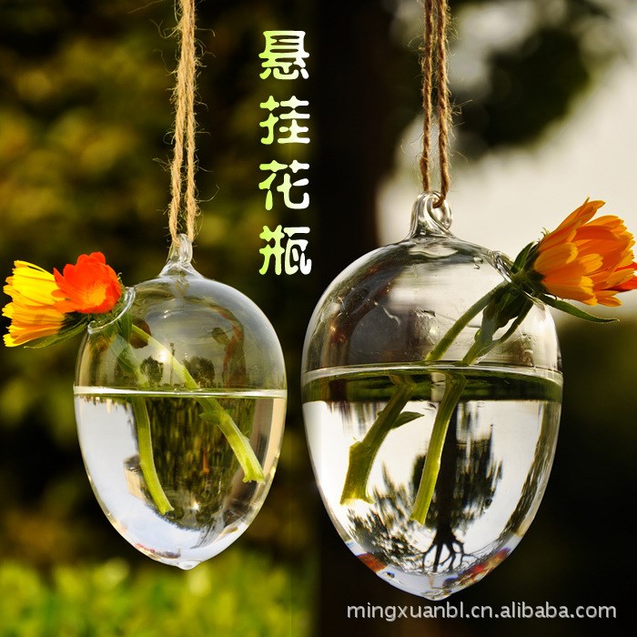 茗軒可愛懸掛式蛋形玻璃花瓶水培創(chuàng)意花瓶家居飾品