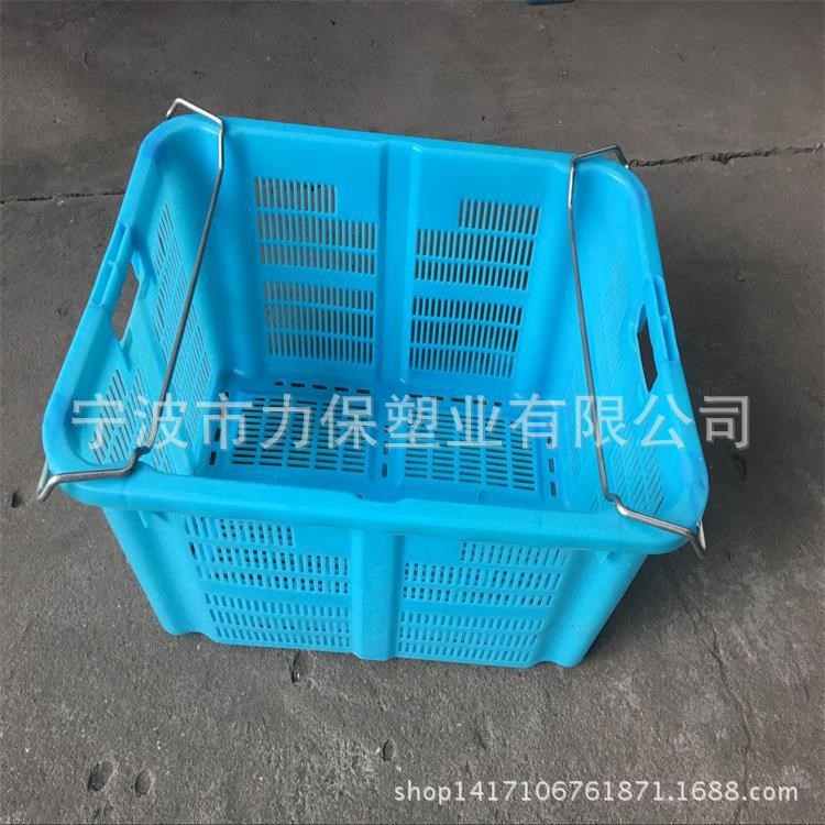 廠家定做臺州寧波杭州嘉興帶鐵耳塑料籮筐可套疊周轉筐蔬菜水果筐