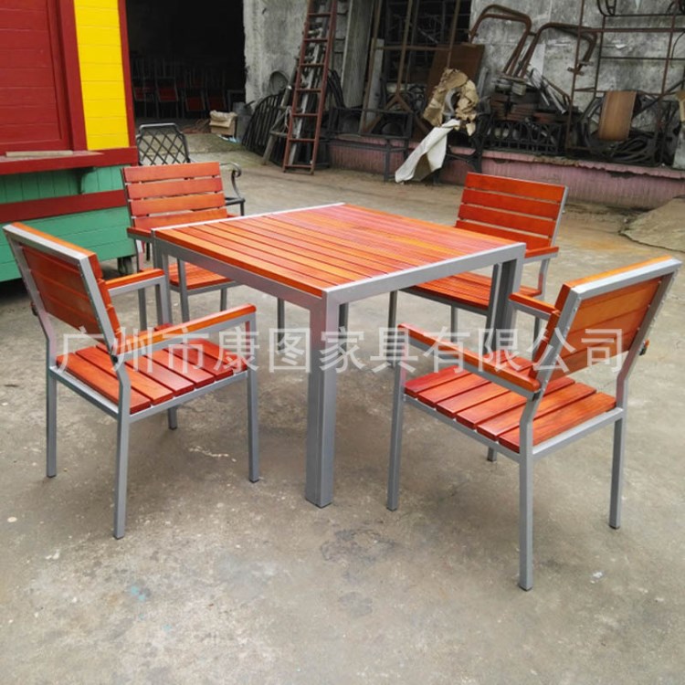 廠家直銷花園鋁木桌椅 咖啡廳休閑鋁木桌椅 商業街休息桌椅套裝