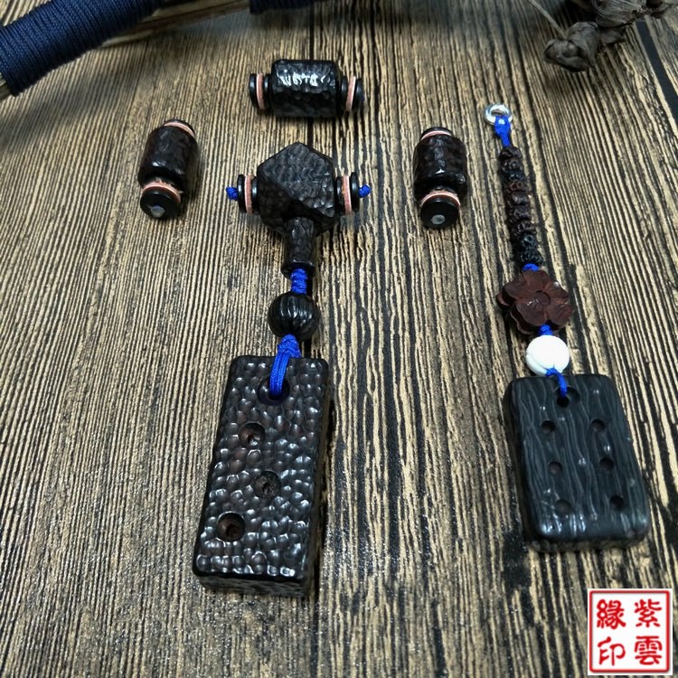 紫云緣 保真黑檀木手工雕刻個性配飾套裝 金剛星月佛珠配飾