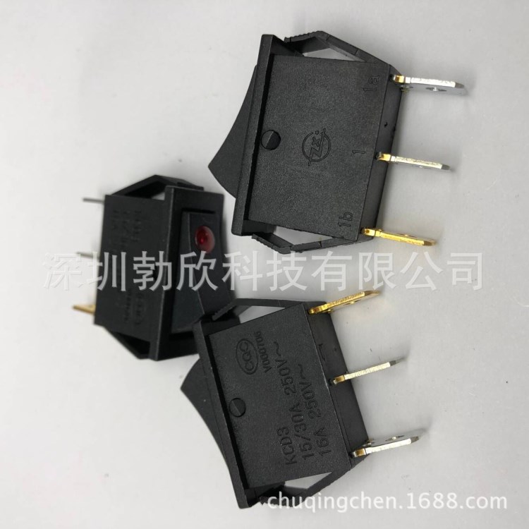 大功率船型開關KCD3電源排插開關3腳2檔帶燈15/30A-250V