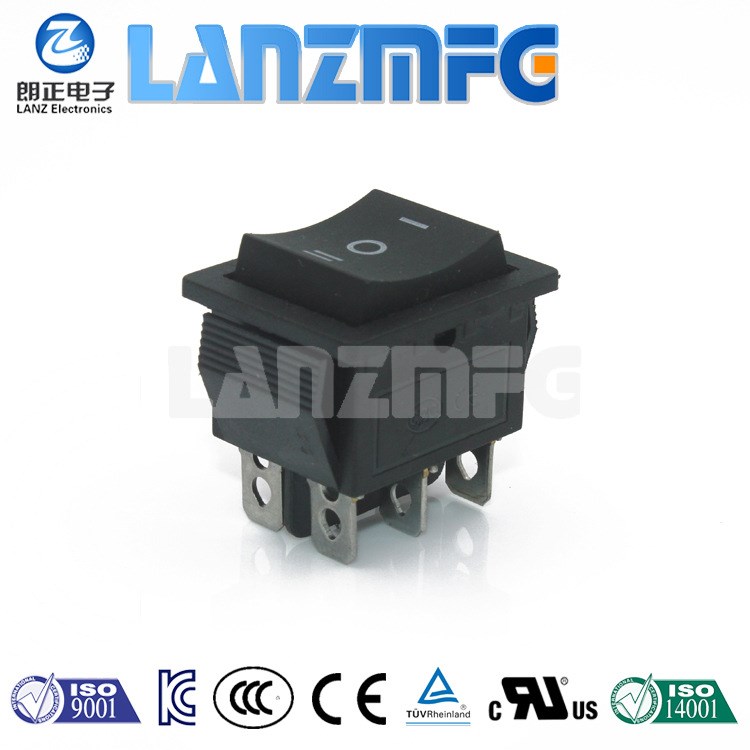 LANZMFG/朗正KCD4-203船型開關尺寸25*31翹板開關6腳三擋無燈黑色