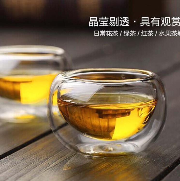 批發(fā)雙層耐熱玻璃品杯 杯子無空真空不燙手50ML 功夫茶杯品茗杯