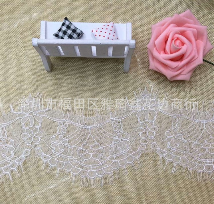 廠家直銷  蕾絲眼睫毛花邊  牛奶絲水溶  網(wǎng)布刺繡   蕾絲面料