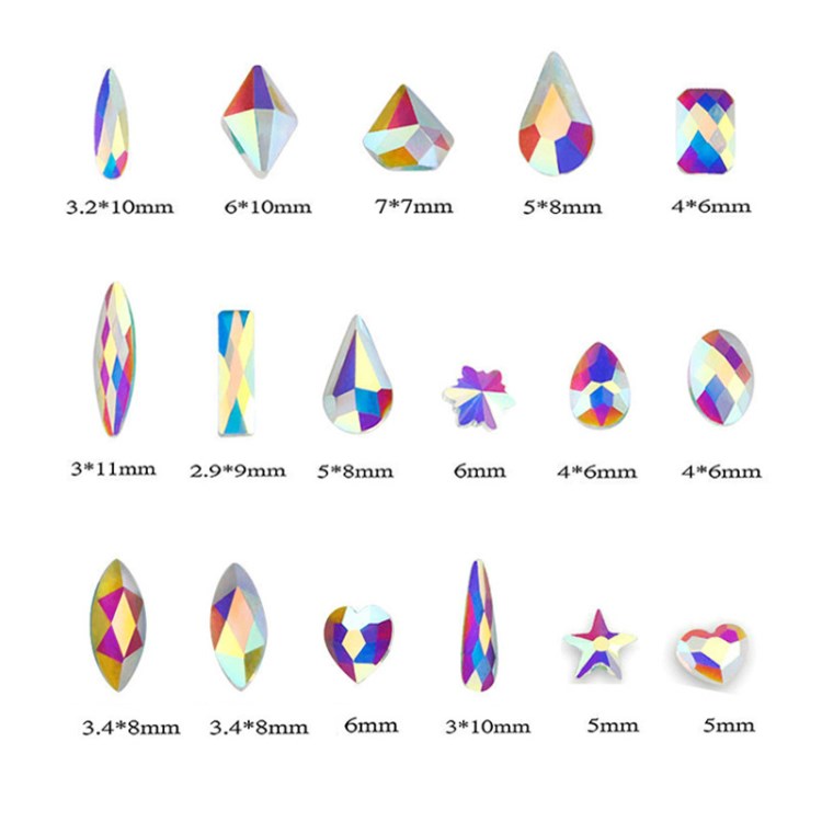 玻璃水晶平底钻 美甲贴钻 K9 水滴 梅花 五角星心形三角 正方48款