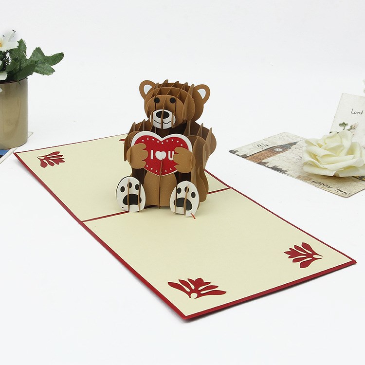 精致手工3d立體賀卡 創(chuàng)意卡通泰迪熊生日祝福卡節(jié)日禮品卡 定制款
