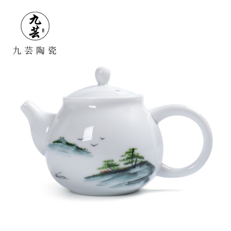 手繪茶壺大容量陶瓷功夫茶具手把泡茶器涼水壺定制高白茶具