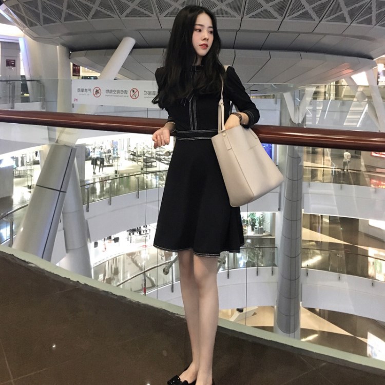 2018夏季新款女裝小香風(fēng)名媛氣質(zhì)小黑裙春夏紅色A字裙禮服連衣裙