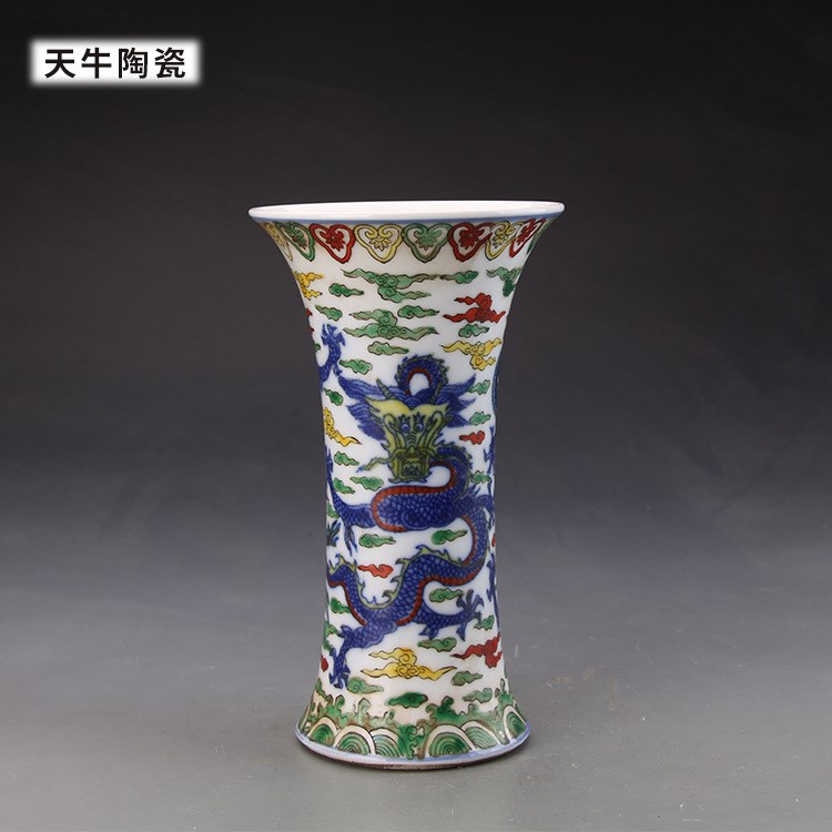 手繪斗彩花瓶景德鎮(zhèn)仿古工藝品做舊古玩瓷器廠家批發(fā)定制臺(tái)面擺件