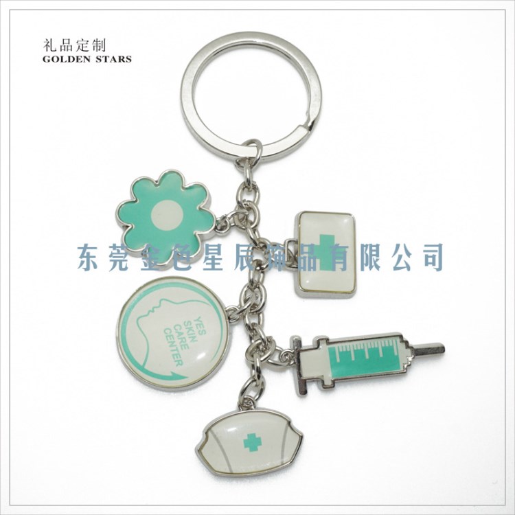 護士節禮品 針筒鑰匙鏈 花朵形狀滴膠掛件 用品鑰匙扣定做