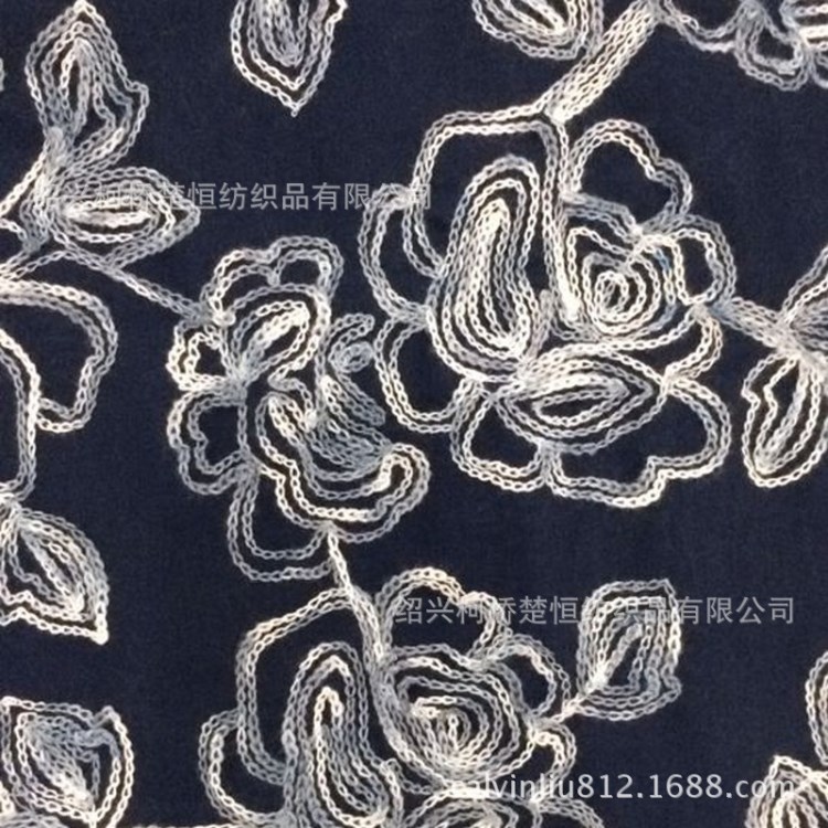 金色銀色亮片繡花布 全棉鏈條繡花布料 幾何花型繡花布9088