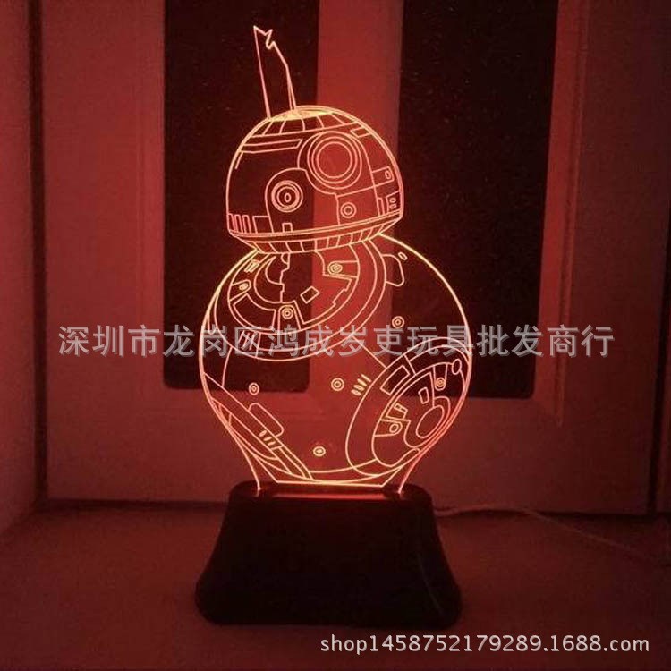 星球大战七彩3D灯星际视觉立体小夜灯装饰灯LED台灯黑武士BB-8