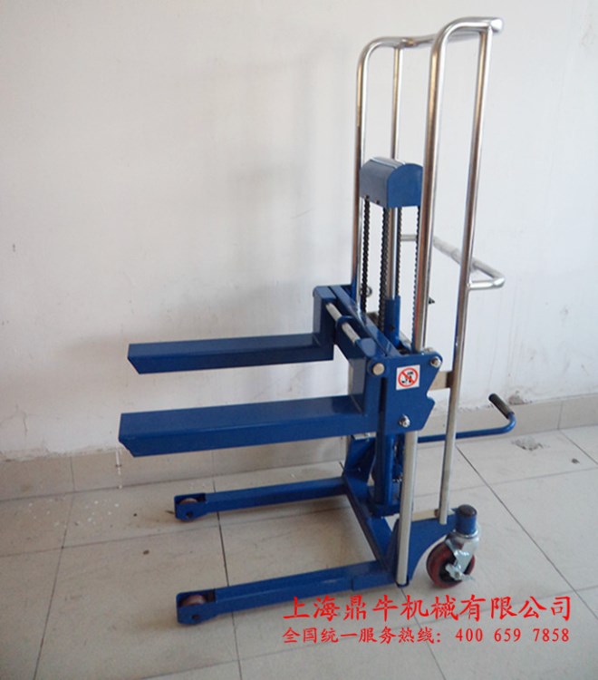 行李堆高車 移動貨叉400kg升高1.3米液壓堆高車 雙鏈條輕型升高車