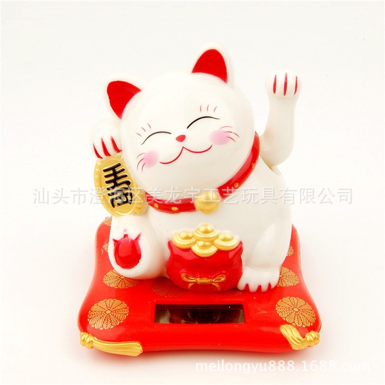 工廠太陽能招財貓 23001 白色招財貓  車內飾品