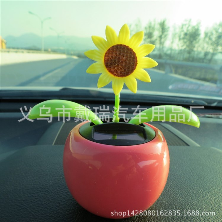 批發(fā)太陽能搖擺太陽花粉色搖頭蘋果花 車內(nèi)裝飾品 汽車擺件 車載