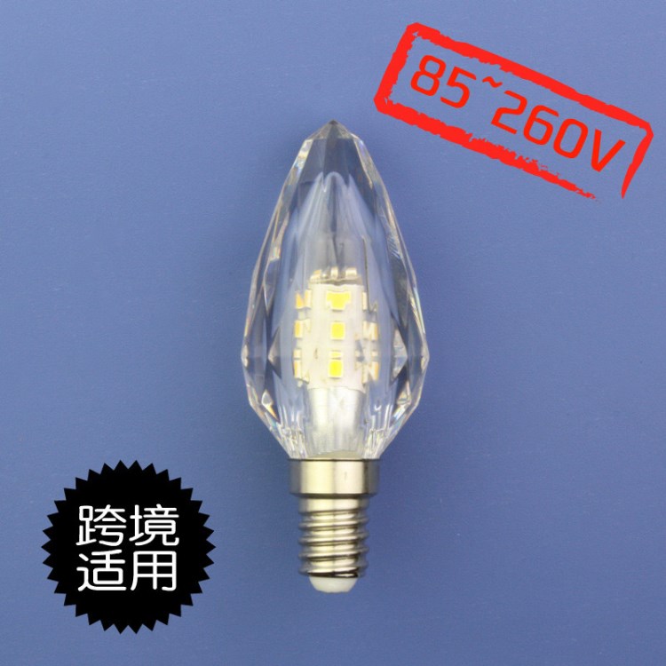 LED亞克力仿水晶E14蠟燭燈泡尖泡拉尾3W5W恒流110~220V壁吊燈光源