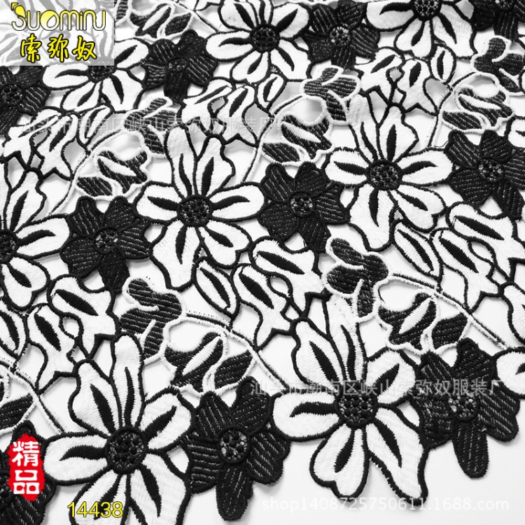 廠家水溶刺繡面料  爆款雙色牛奶絲滿幅花邊 廠家直銷DIY定制