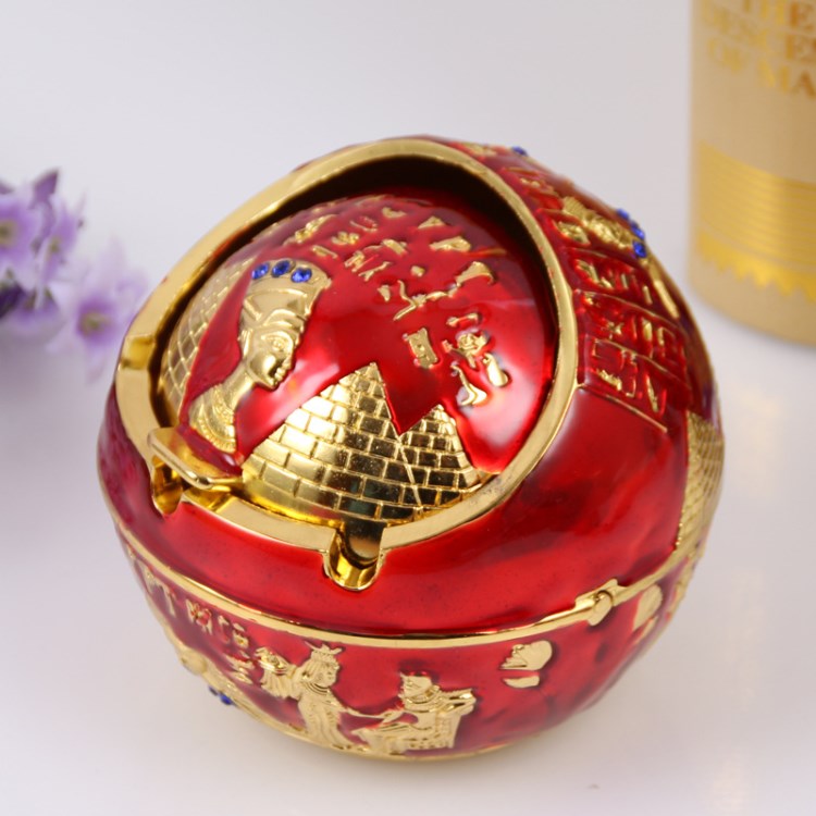 鋅合金工藝球形翻蓋金色彩膠埃及風(fēng)格創(chuàng)意桌面煙灰缸法老擺件禮品