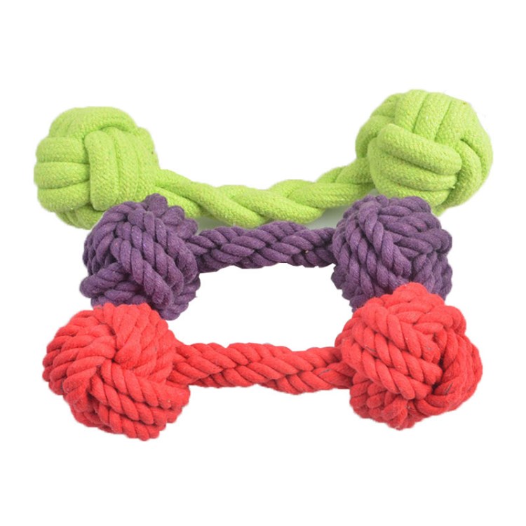 新品 寵物狗棉繩啞鈴 雙球互動訓練磨牙潔齒耐咬 隨機顏色批發