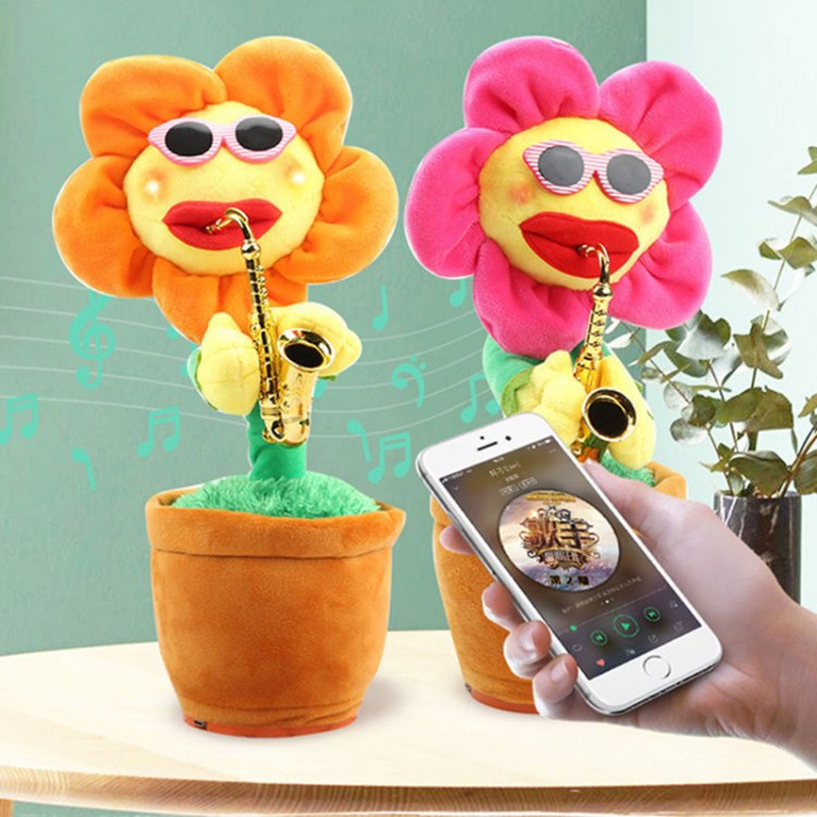 厂家直销 抖音同款毛绒玩具电动妖娆花会唱歌跳舞的萨克斯太阳花