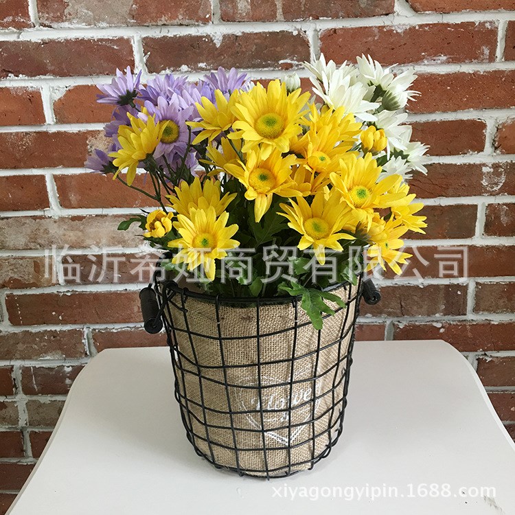 希婭花盆鐵藝收納花籃麻布把手雜物整理籃子