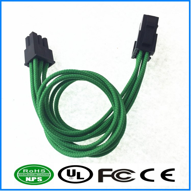 綠色棉布編網(wǎng) 25cm ATX/PCI-e 6Pin M-F 電腦主板電源延長線