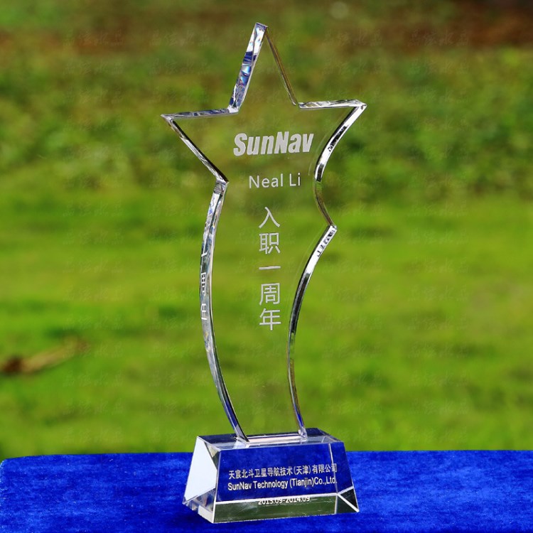 廠家現貨供應凹柱五角星水晶獎杯  企業單位比賽運動頒獎禮品