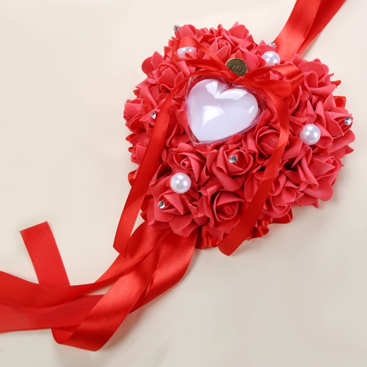 歐式可掛式泡沫玫瑰花結婚心形戒枕戒指盒 西式婚慶用品支持定做