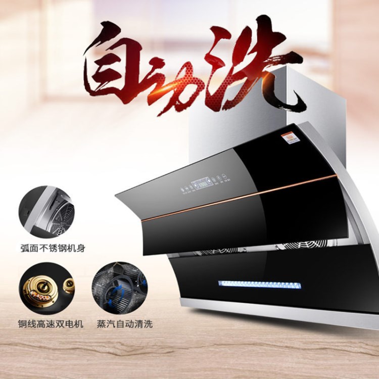 顧順 歐式抽油煙機大吸力側吸平面雙電機自動清洗