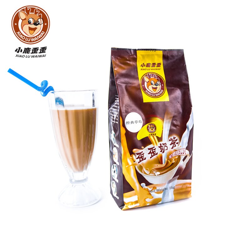 小鹿歪歪草莓味奶茶粉速溶即溶奶茶店原料廠家批發(fā)1000g/袋