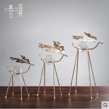北歐后現代水晶球擺件樣板房間裝飾家居飾品軟裝藝術金屬鹿工藝品
