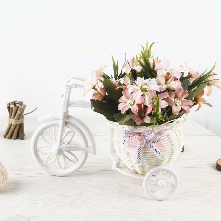 淘寶款 油畫菊大輪花車仿真花盆景套裝 藤編花車假花裝飾擺件