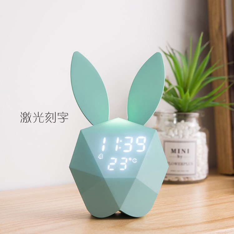 咪兔音樂(lè)創(chuàng)意鬧鐘學(xué)生兒童可愛(ài)臥室床頭LED電子智能靜音多功能女