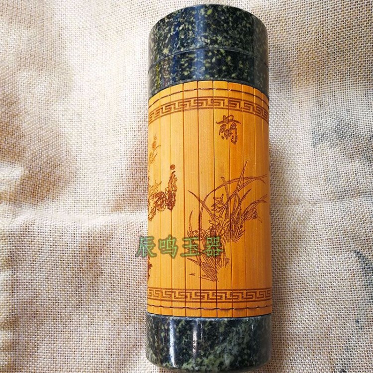 麥飯石梅蘭竹菊保溫杯 天然玉石保健養生水杯 麥飯石水杯老板杯