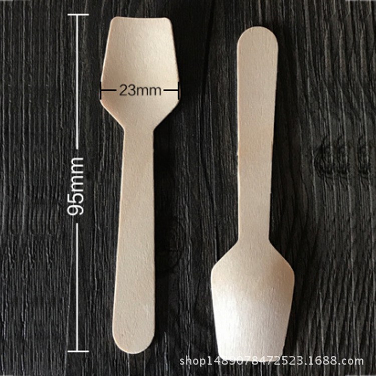 一次性木質(zhì)餐具甜品果凍布丁冰淇淋鏟勺95MM方口 可以定制印LOGO