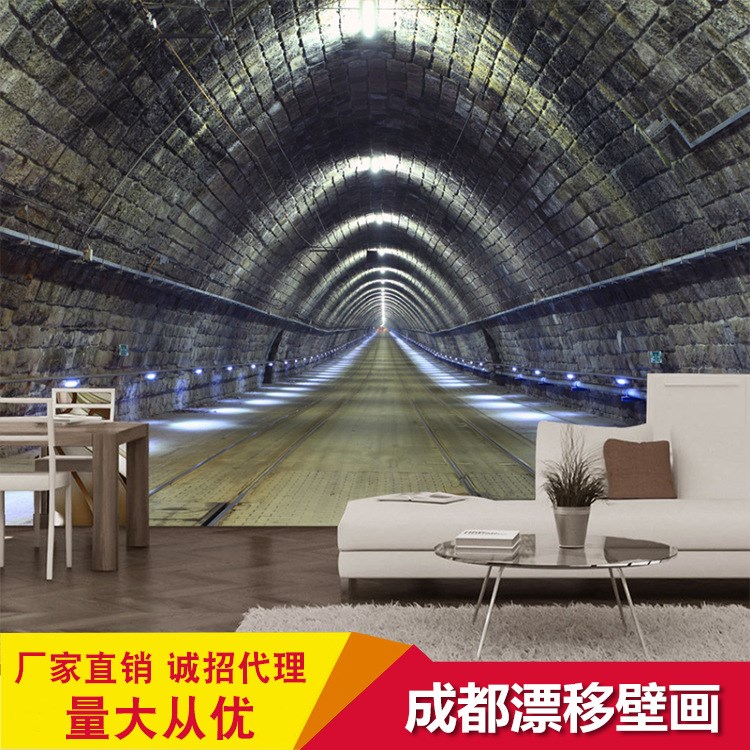 3d立體延伸空間墻紙臥室沙發(fā)電視背景墻時(shí)空隧道餐廳客廳背景壁畫