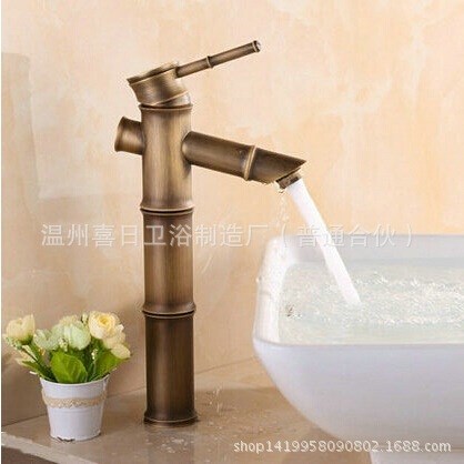 黃銅仿古竹節水龍頭 歐式復古面盆洗臉盆冷熱水龍頭 單把單孔