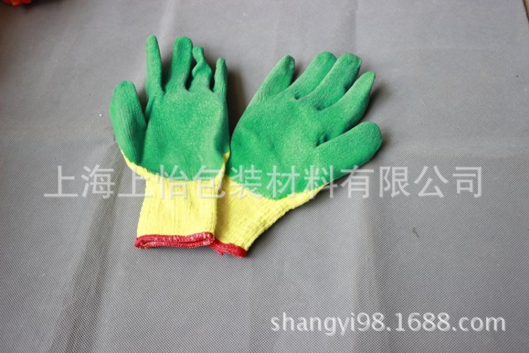 【上怡】廠家直銷 黃綠色涂膠手套 保護手 免劃傷