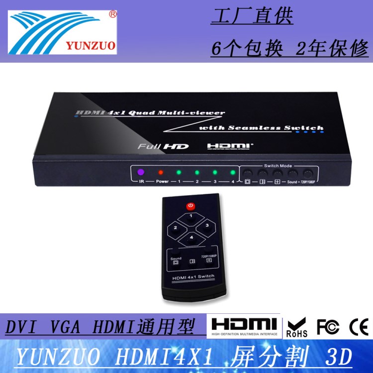 HDMI4画面分割器视频拼接分割处理器hdmi高清4进1出切换器分割器