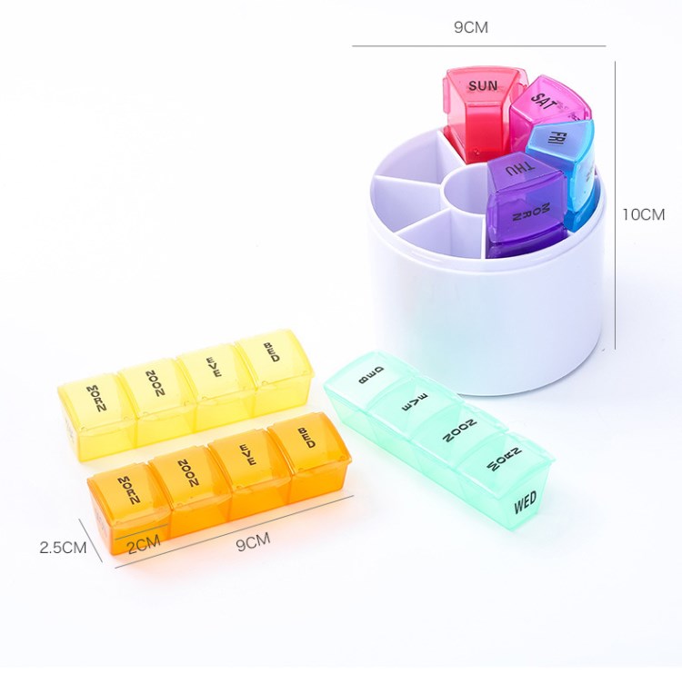 便攜藥盒批發(fā)定制7天藥盒 圓形便攜小藥盒隨身塑料藥品收納盒定制