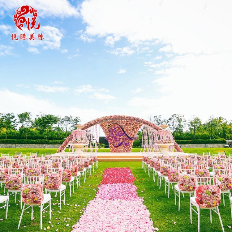 仿真花藝婚禮拱門婚慶道具場地布置玫瑰花裝飾舞臺背景定制