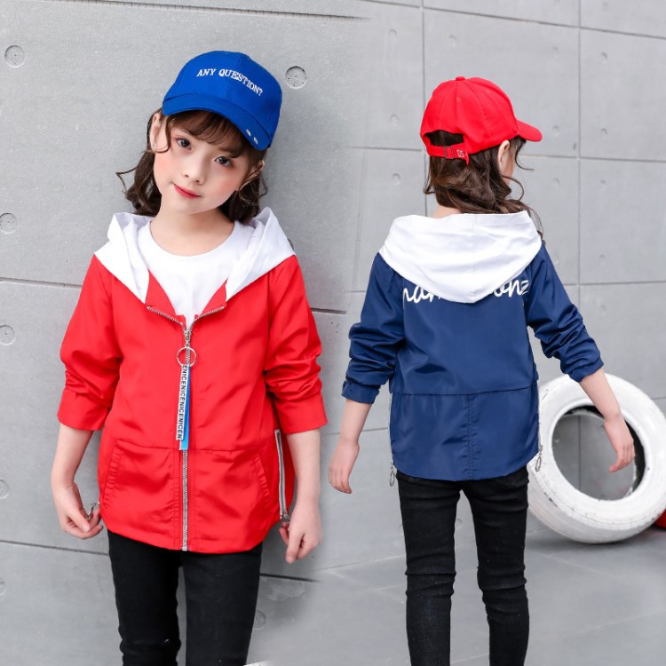 中大童儿童2018春秋季时尚运动服外套小女孩开衫潮范风衣一件代发