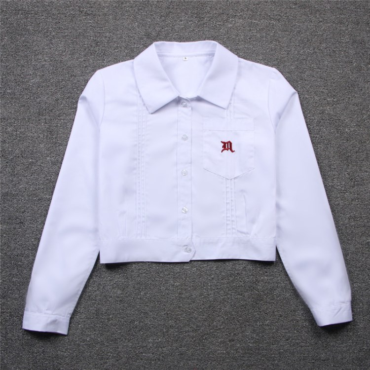 現(xiàn)貨 日本學(xué)生JK制服 角襟方領(lǐng) 刺繡棉質(zhì) 短款 刺繡長袖校服襯衫