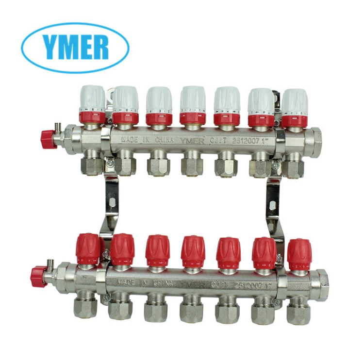 YMER集分水器 黄铜电镀锻压地暖分水器热分水器可加装执行器温控